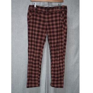 Free People Burgundy Plaid Slim Fit Pants 6
